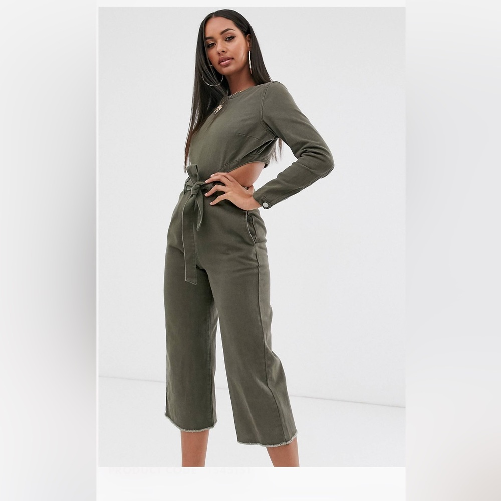 Misguided denim jumpsuit with cutout back